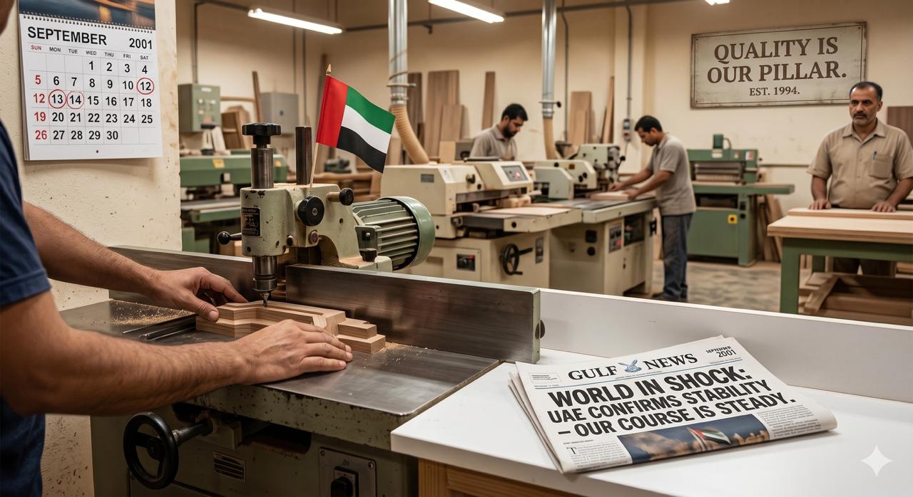 The Al Subaiha workshop floor in September 2001, work continuing through global uncertainty